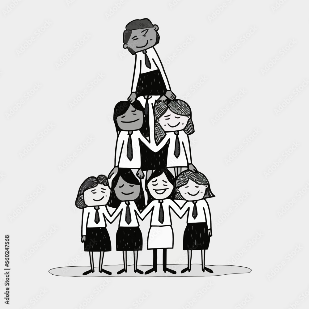 An inspiring illustration of a business woman leading a team of women. Illustrates the leadership of women in business and their power of cooperation.
