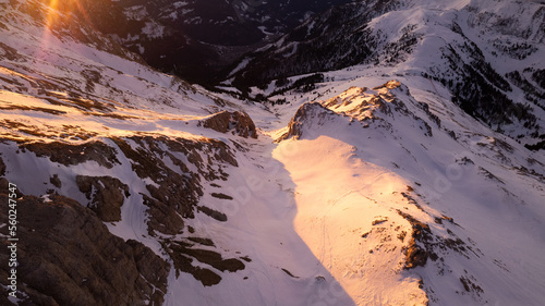sunrise in the snow dolomites