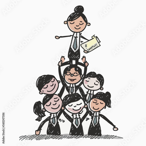 An inspiring illustration of a female leader at the top of a pyramid of female colleagues, highlighting the leadership of female teams in business.
