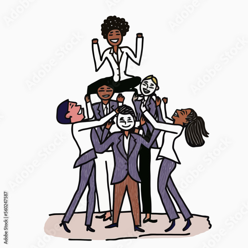 A business woman leads her team of female colleagues, a powerful illustration that highlights the natural leadership of women in business.