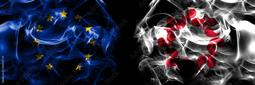 Flags of EU, European Union vs Japan, Japanese, Saitama Prefecture Flags of EU, European Union vs Japan, Japanese, Saitama Prefecture