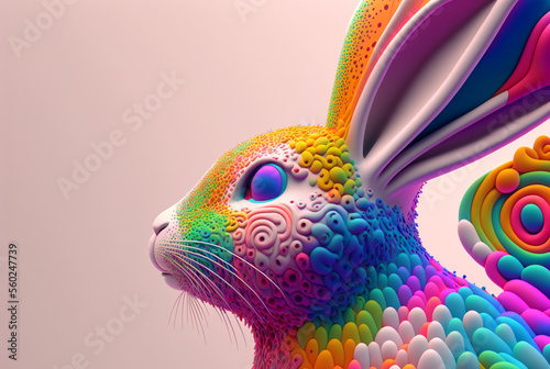 Happy chinese new year of the fantasy rainbow bunny rabbit zodiac sign made of elements design 3d on white Background. generative ai. © Nokhoog