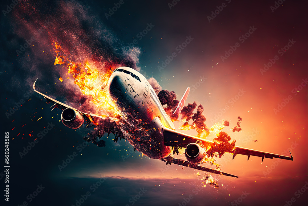 Commercial airliner disaster, crash.  Generative AI - obrazy, fototapety, plakaty 