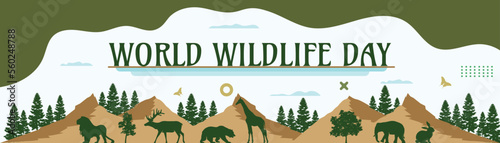 Photography world wildlife day poster cover with abstract theme and animals pasture jungle w