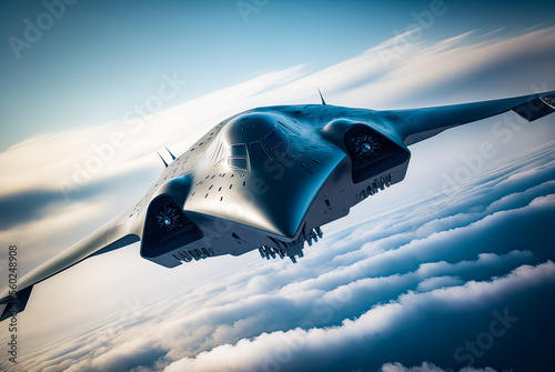 Canvas Print Military stealth bomber in flight. Generative AI