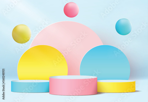Colorful 3d geometric scene background with podium, product presentation mock up © Graphics