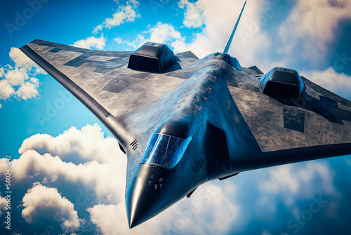 Fotografering Military stealth bomber in flight. Generative AI