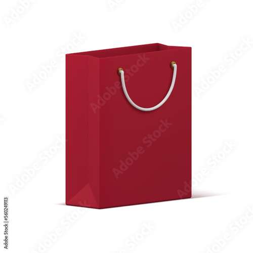 Shopping paper bag with handles for goods purchase carrying isometric 3d icon realistic vector