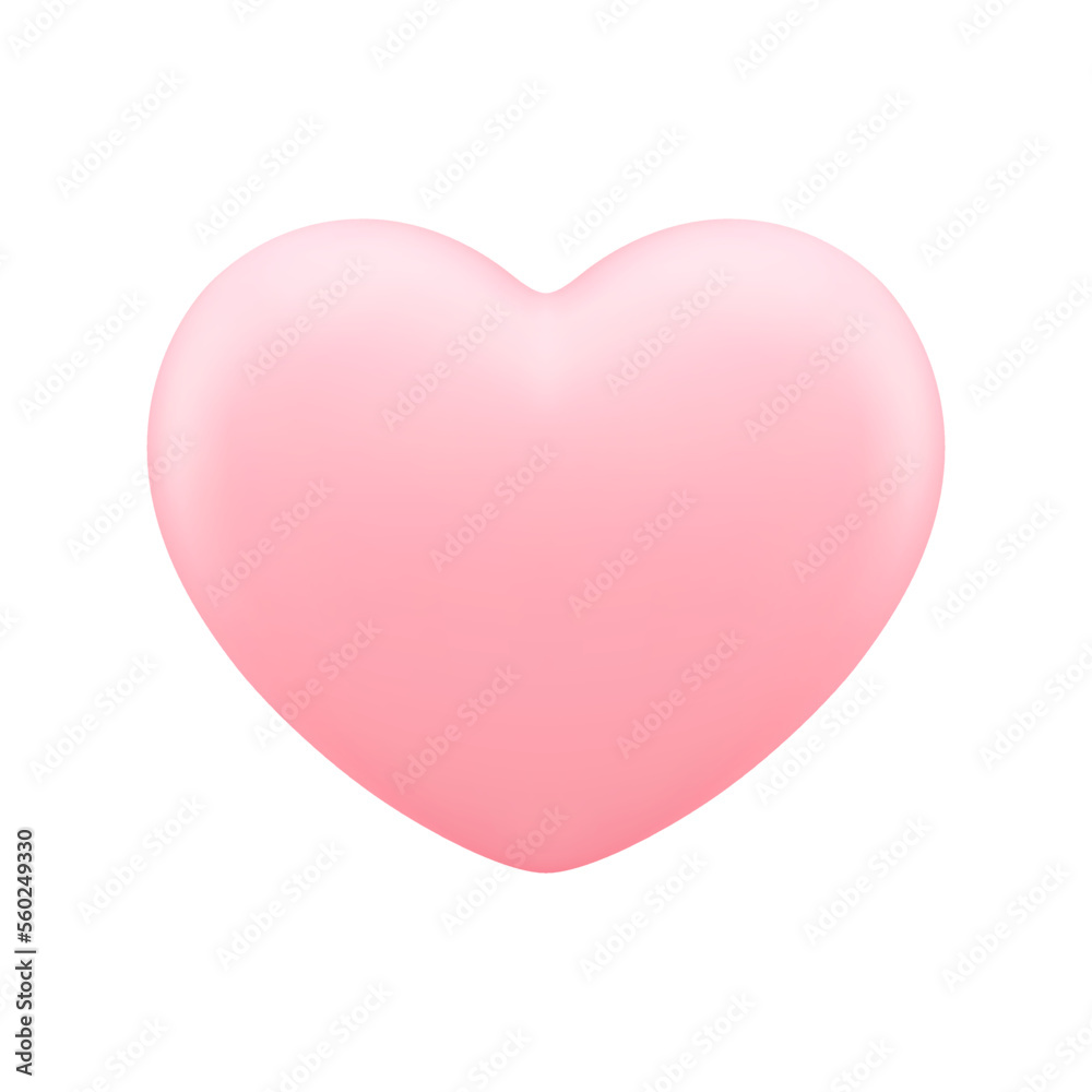 Heart pink flying 3d icon Valentine's Day festive holiday celebration realistic vector illustration