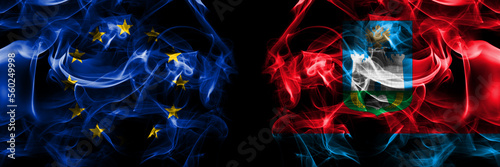 Flags of EU, European Union vs Russia, Russian, Oryol Oblast