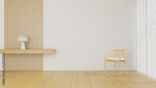 3D rendering Wood Chair Minimal Style White Seat in Empty Room W