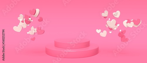 Hearts with podium - Appreciation and love theme - 3D render