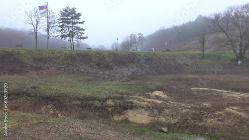 Panoramic view of the bottom of the lake with a lack of water Domasa Slovakia photo