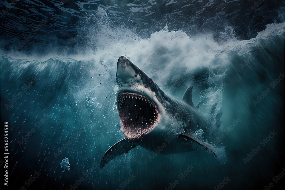 Megalodon Attack - A huge Megalodon. AI Stock Illustration | Adobe Stock
