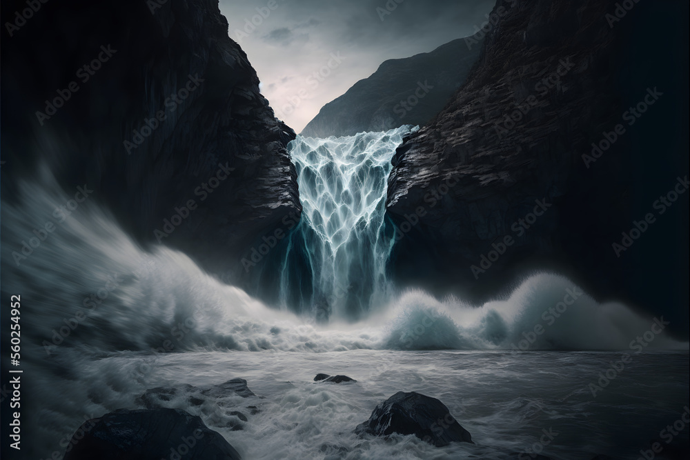 The Power of Nature: A Massive Waterfall, Generative AI