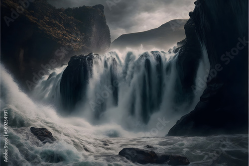 Nature's Fury: A Massive Waterfall in Action, Generative AI