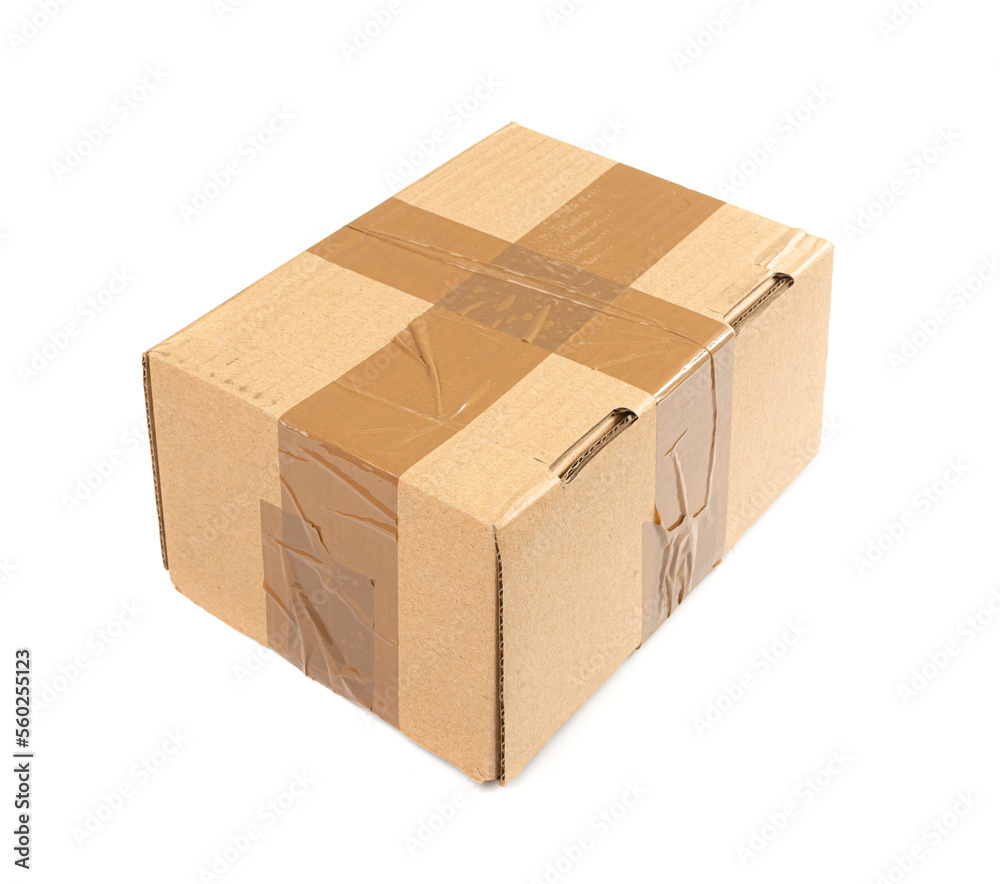 Used Box Isolated, Craft Paper Delivery Package, Old Carton Packaging, Used Cardboard Box