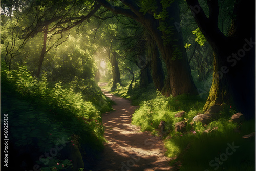 Peaceful Forest Trail: A Serenity in the Woods, Generative AI