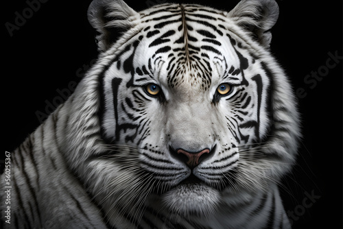 Ghost of the jungle: White Tiger isolated on black background, Generative AI