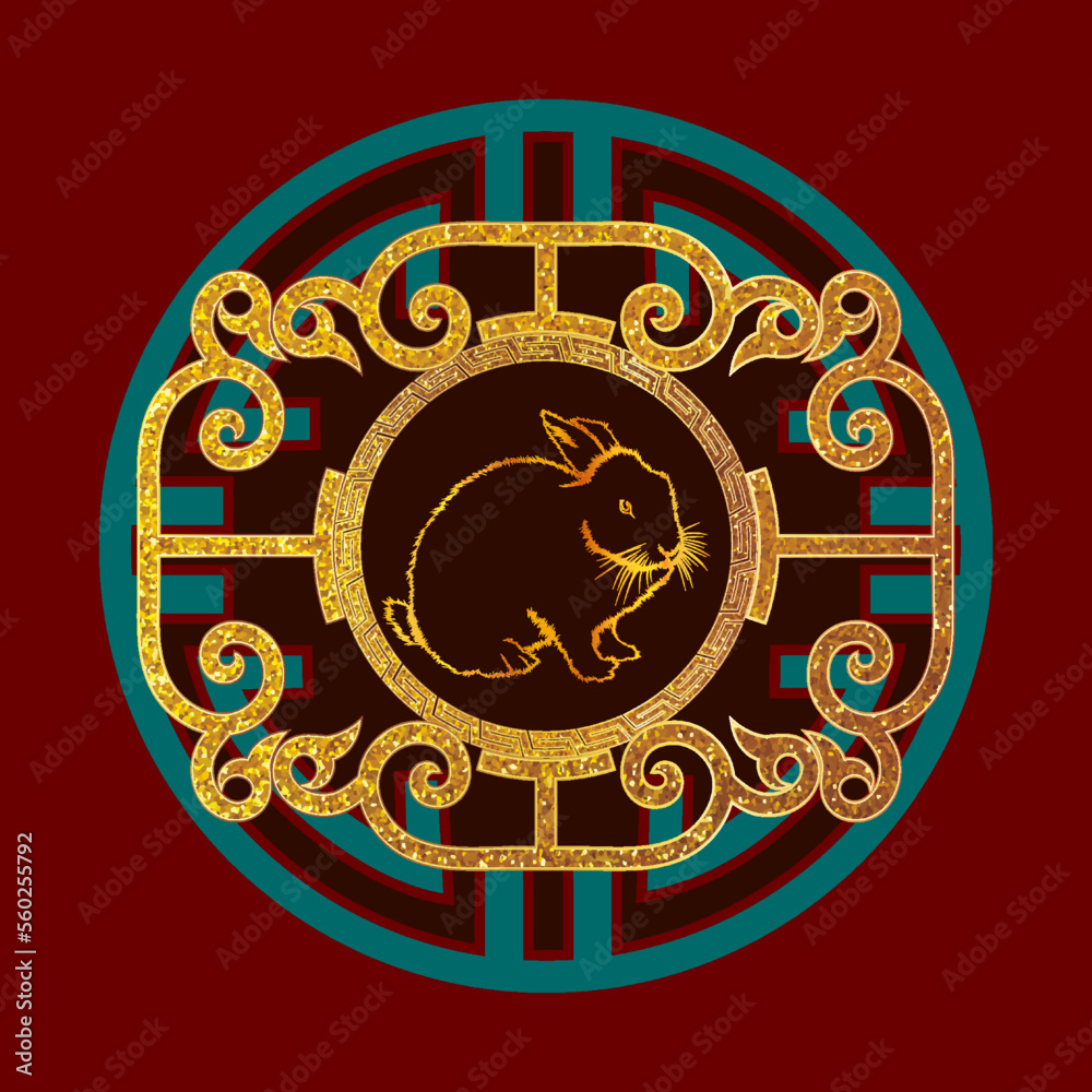 Obraz premium Golden rabbit vector art design element
