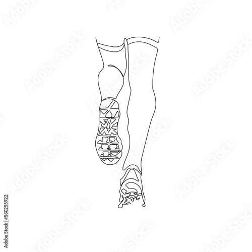 Running athlete. Runner legs in one line art style. Individual sport, competitive concept. Vector illustration.