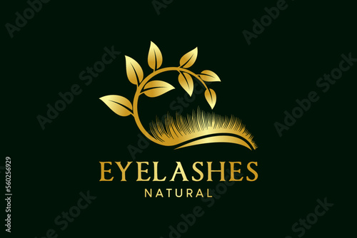 Natural leaf eyelash logo design, eyelash extension logo vector illustration