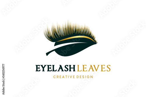 Green leaf eyelash logo design, eyelash extension logo vector illustration
