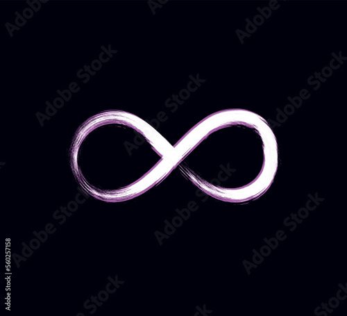 grunge infinity symbol, vector design with white and pink on dark background