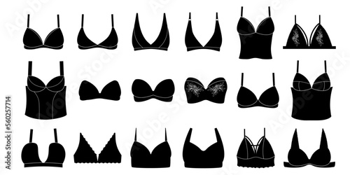 A set of women's underwear. A bra for every taste and look. Icons. Vector stock illustration. Pajamas. White background. isolated