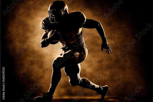 American football player action shot, silhouette, on football field during Super Bowl. Generative AI. © Henry Letham
