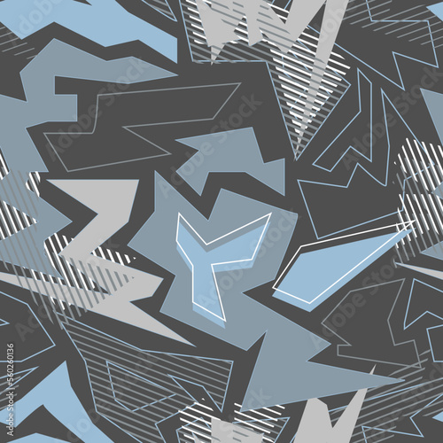 Sporty dynamic seamless pattern with angular shapes and lines.