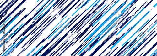Abstract modern sports wide banner design with diagonal blue and white striped shapes. Vector illustration