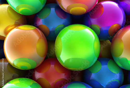 Kolorowe kulki z refleksami odbicia. Tęczowe kolory.