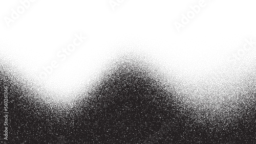 Dotwork wave pattern vector background. Black noise stipple dots. Sand grain effect. Wave dots grunge banner. Abstract noise dotwork pattern. Gradient stipple. Stochastic dotted vector background.