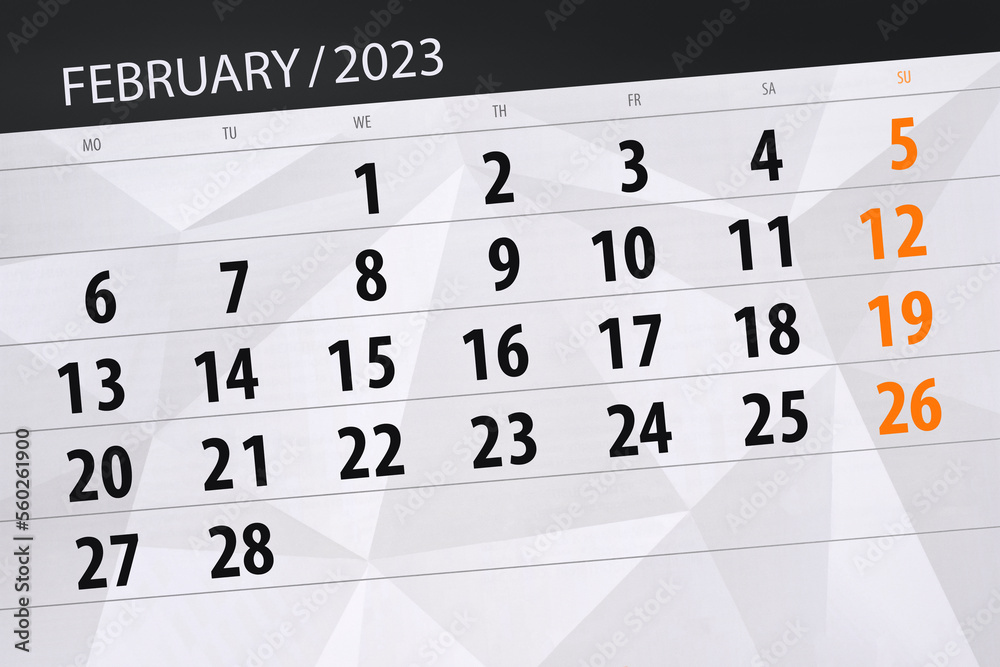 Obraz premium Calendar 2023, deadline, day, month, page, organizer, date, february