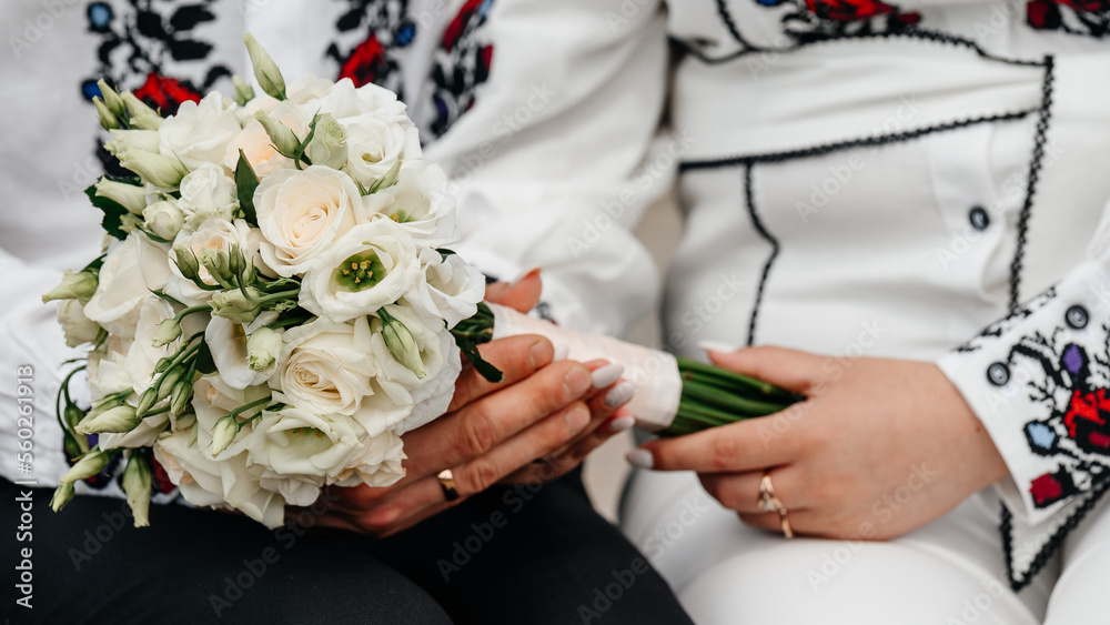 Bride's bouquet with white flowers close-up. Bride's bouquet with white flowers close-up.