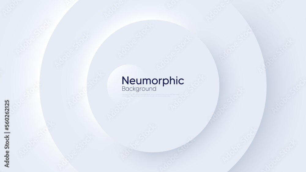 Neumorphic circular background with round concentric elements. Minimal abstract clean paper 3d design template. Concentric circular neumorphic frame banner. Realistic paper surface. Vector