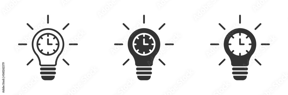 Light bulb and dial inside. Light bulb and clock icon. Vector illustration. Light bulb and dial inside. Light bulb and clock icon. Vector illustration.