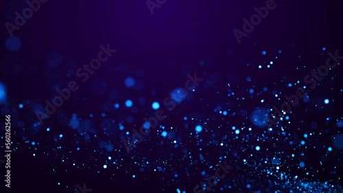 Magical sparkles of light form abstract structures. Blue glow particles with amazing bokeh for fantastic background. 3d render.