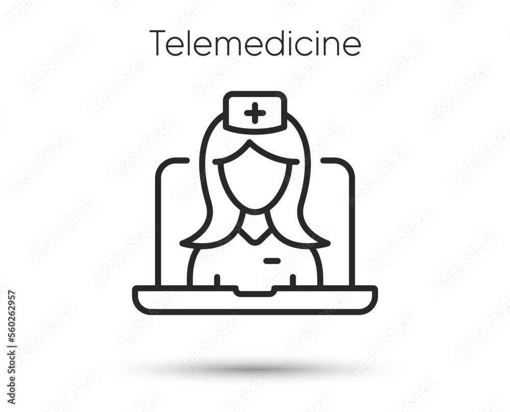 Telemedicine line icon. Online doctor sign. Medical health care symbol. Illustration for web and mobile app. Line style online telemedicine consultation icon. Editable stroke remote doctor. Vector