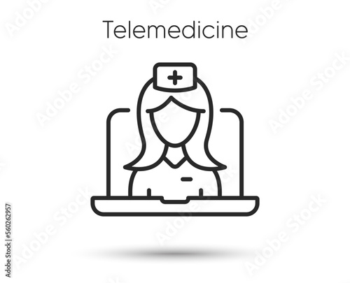 Telemedicine line icon. Online doctor sign. Medical health care symbol. Illustration for web and mobile app. Line style online telemedicine consultation icon. Editable stroke remote doctor. Vector © blankstock