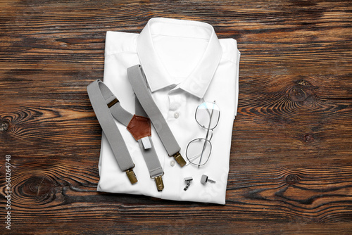 White dress shirt with gray...