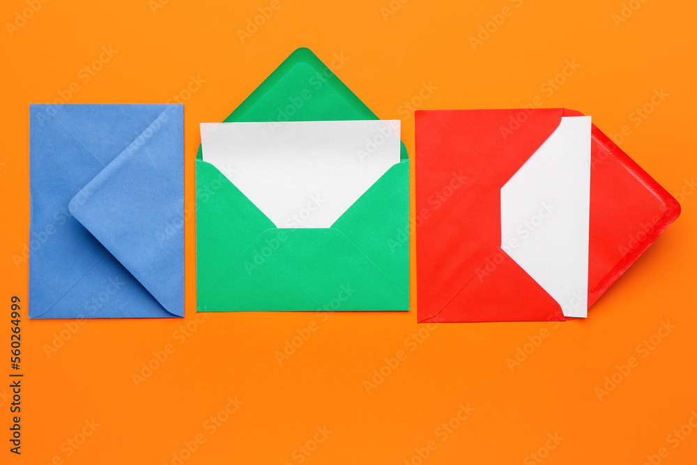 Different envelopes with cards on color background Different envelopes with cards on color background