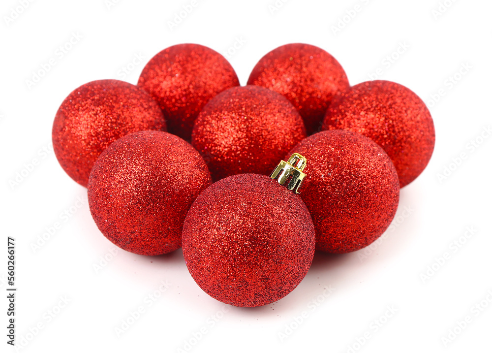 Heap of red Christmas balls on white background Heap of red Christmas balls on white background