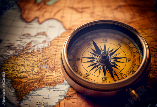 compass on the old map. - travel and transportation concept..