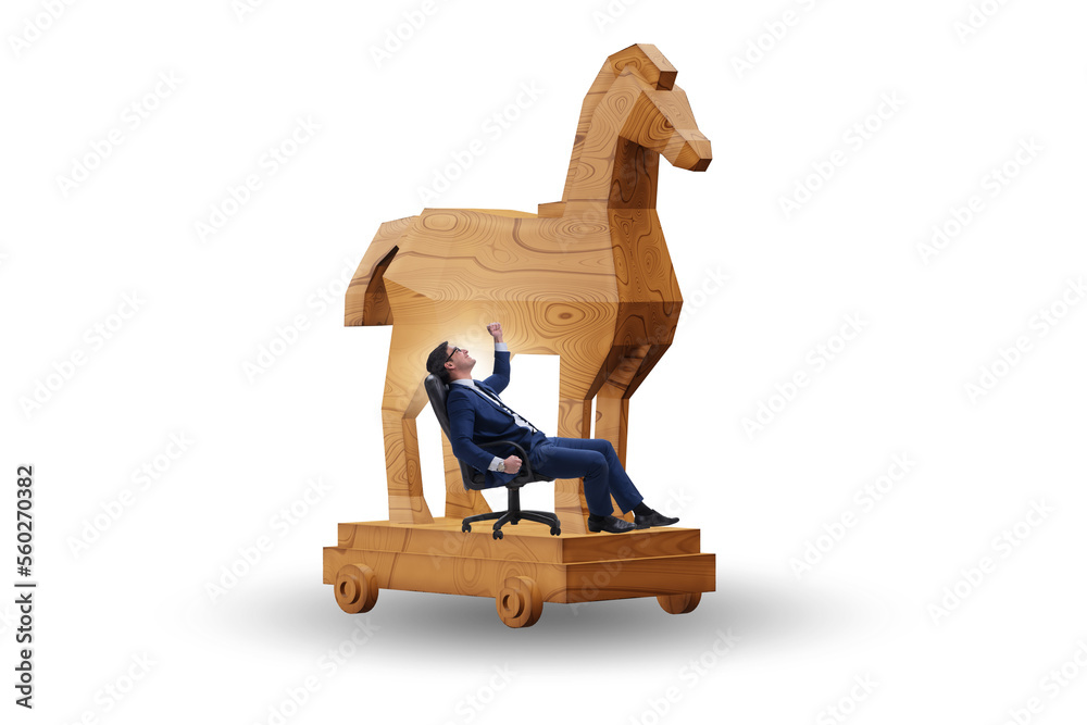 Businessman and trojan horse in trap concept Businessman and trojan horse in trap concept