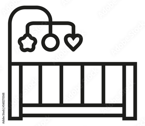 baby bed icon, babybed illustration, editable line stroke, baby cot, cradle bed, cot pictogram, baby crib