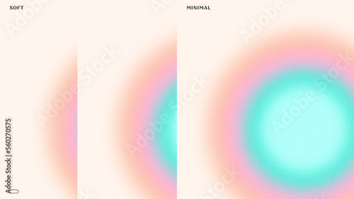 Prismatica Minimalist Fuzzy Circle Gradient on Light Background with Grain Texture and Vibrant Pastel Orange Pink Green Teal Colors Radiating Central Glow with Easy to Customize Swatch Colors