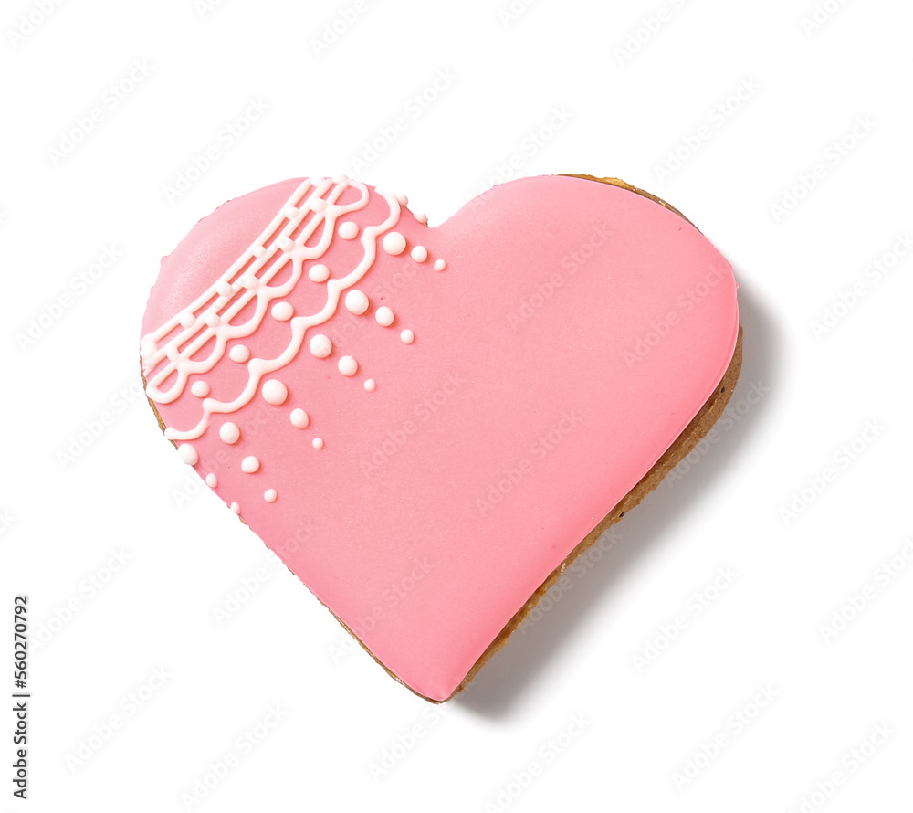 Sweet heart shaped cookie on white background. Valentine's Day celebration Sweet heart shaped cookie on white background. Valentine's Day celebration