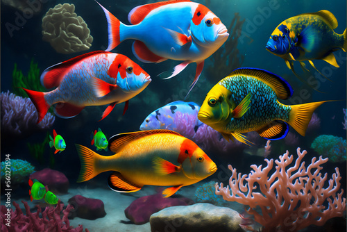 colorful fishes in the aquarium, ai generated images, Generative AI  © Ideenkoch